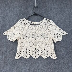 Rebellion Ivory Crochet Short Sleeve Sweater Women’s Small Beachy Dainty